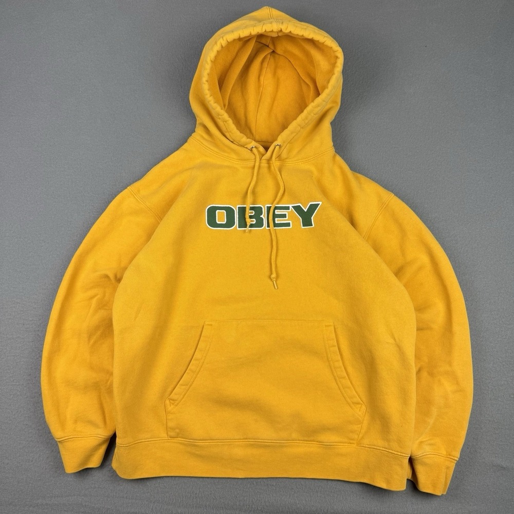 OBEY Hoodie Sweatshirt Mens Large (FITS MEDIUM) Bright Yellow‎ Skater Colourful